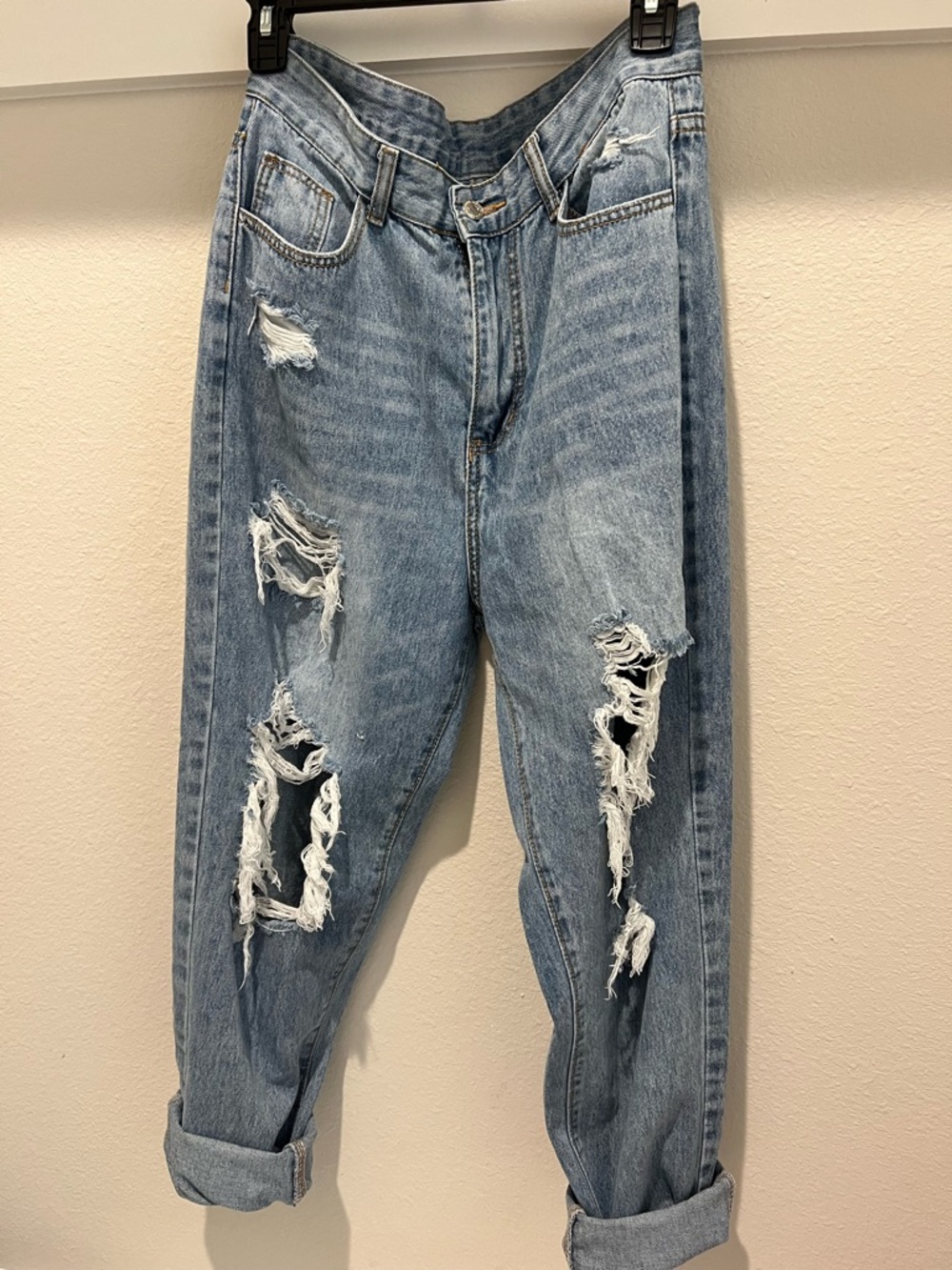 SHEIN Light Blue Distressed Boyfriend Jeans
